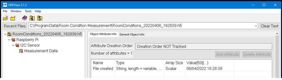 Top-level view of the example data in the HDF5 view tool