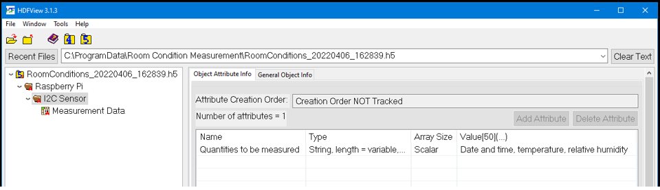 Subsublevel view of the example data in the HDF5 view tool 