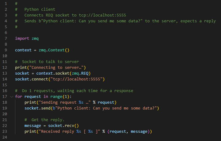 Example code of a ZeroMQ client developed in Python