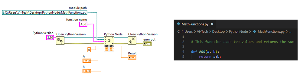 Example of calling a Python function in LabVIEW 