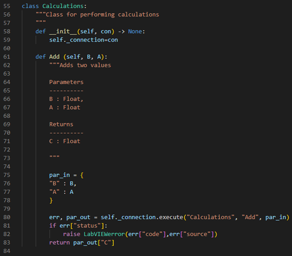 Extract of the calculations class as Python code 